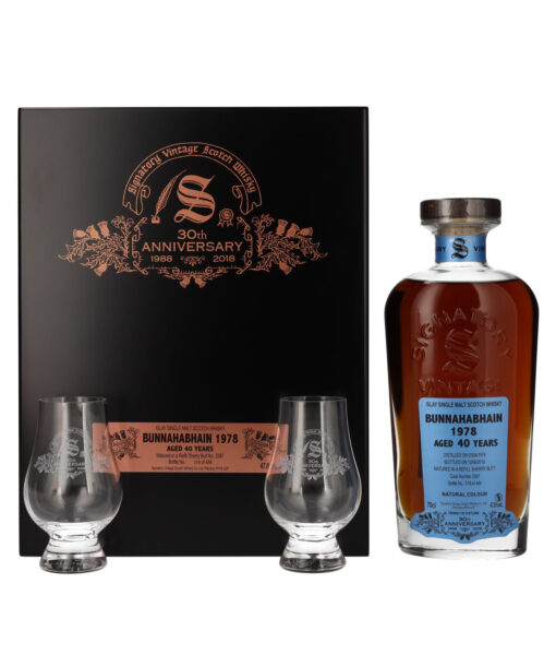 Signatory Vintage BUNNAHABHAIN 40 Years Old 30th ANNIVERSARY 1978 47,8% 0,7l drevená krabica s 2 pohármi