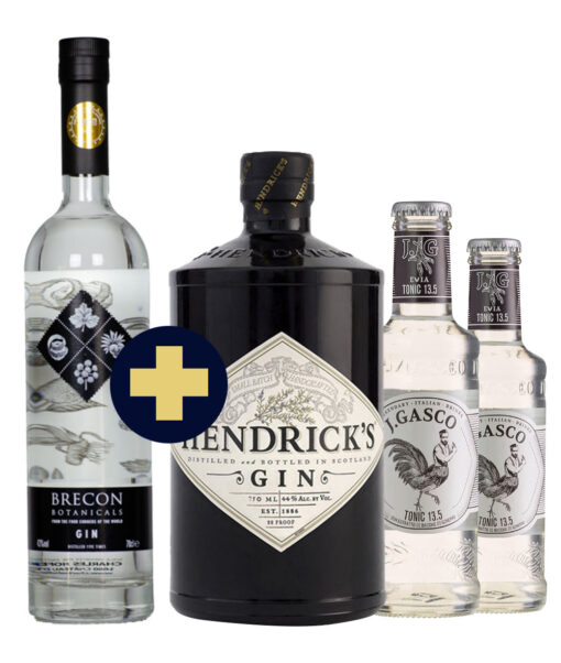 Hendricks Gin 0,7l 41,4% + Brecon Botanicals Gin 0,7l 43% + 2x J.Gasco Tonic 13.5 0,2l